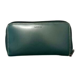 NWOT LODIS Audrey Smooth Leather Checkbook Clutch Wallet in Green and Magenta
